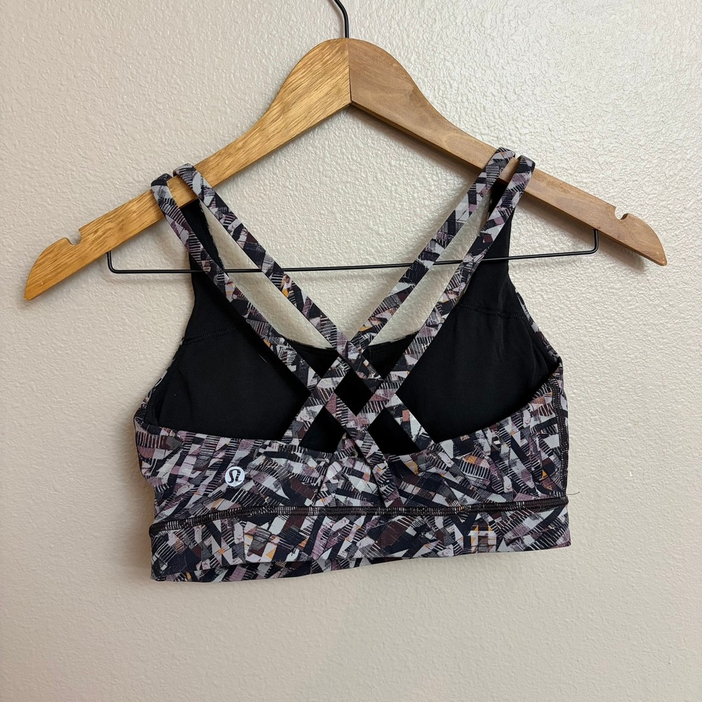 Lululemon Free to Be Serene Bra Size 6 Abstract Geometric Strappy Yoga Gym